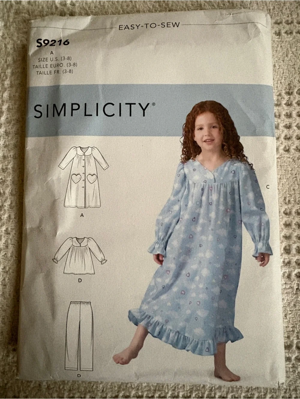 Simplicity Easy-to-Sew Pattern S9216A for Girl’s Nightgown and Pajamas